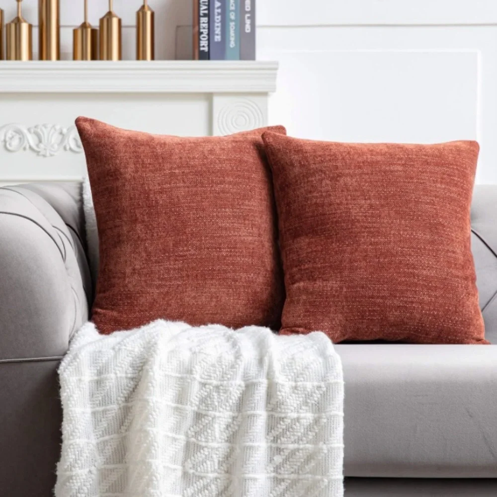 Luxury Home | Rustic Farmhouse Rust Orange Thick Chenille Throw Pillow Covers